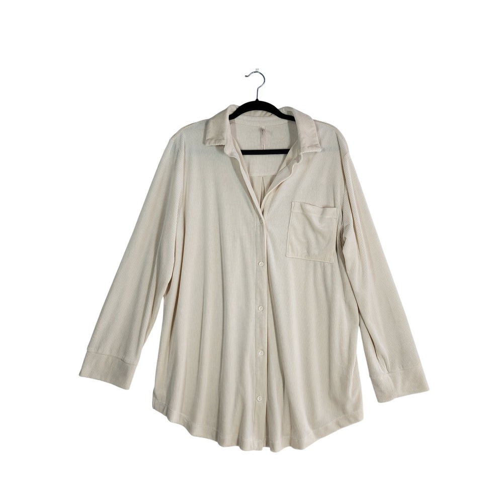 Soma‎ Sunday Velour Corduroy Shacket Lounge Sleep Shirt Cream XXL Long Sleeve